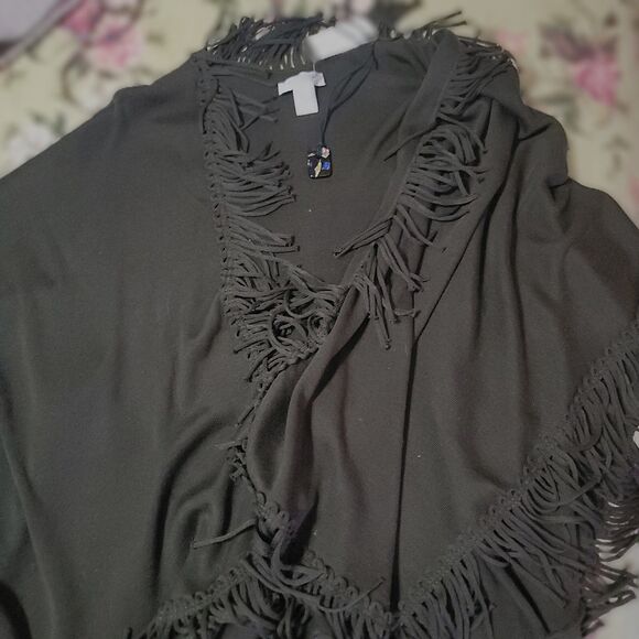 COLDWATER CREEK Fringe Knit Wrap Shawl Sage Green Cape Poncho One Size Brand NEW - Picture 10 of 16